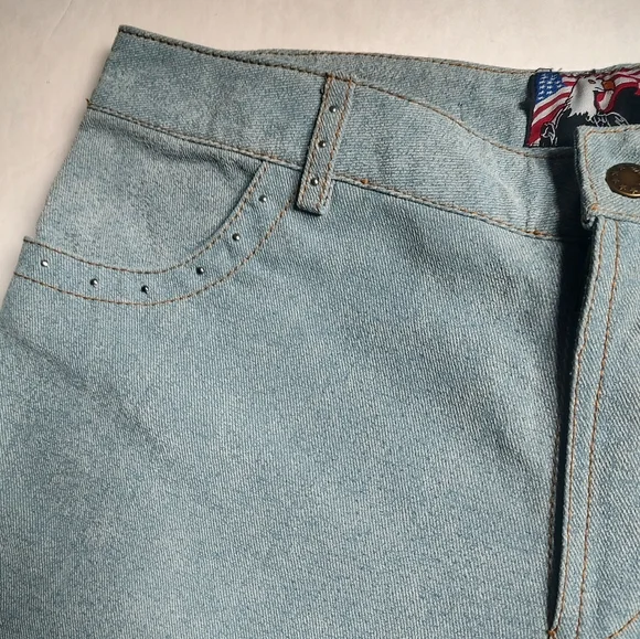 USA Bikers Dream Apparel Leather Blue Studded Pockets Boot Cut Pants Women's 14